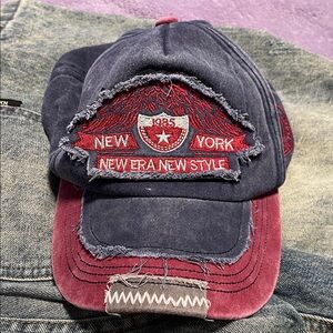 New Era New Style Distressed Two-Tone New York Baseball Cap - Navy & Maroon